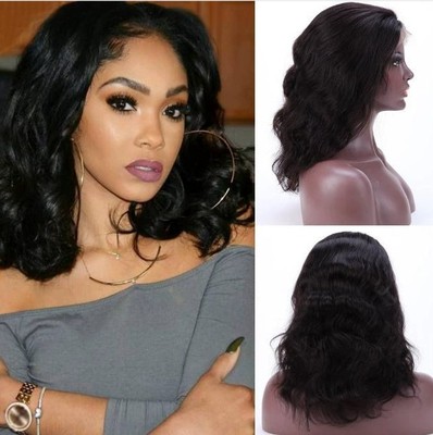 semi human hair wig 13x4 lace frontal bodywave short
