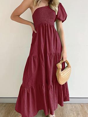 bohemian solid-color layered beach dress
