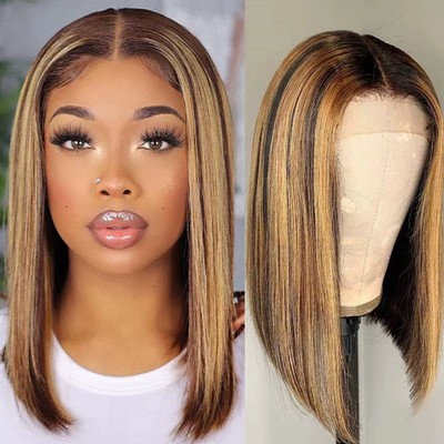 semi human hair wig middle part Bob
