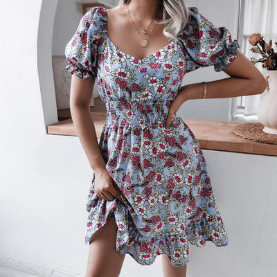 printed dress with ruffled hem