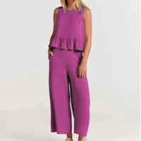 round neck vest and wide leg pant 2pc set