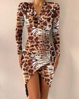 slim sexy dress long sleeve V neck slit
