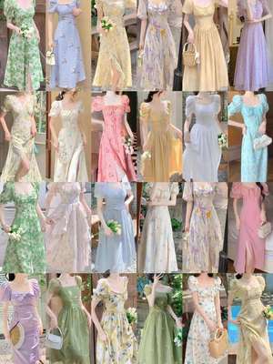 ladies summer floral dress princess dress French -style fresh chiffon