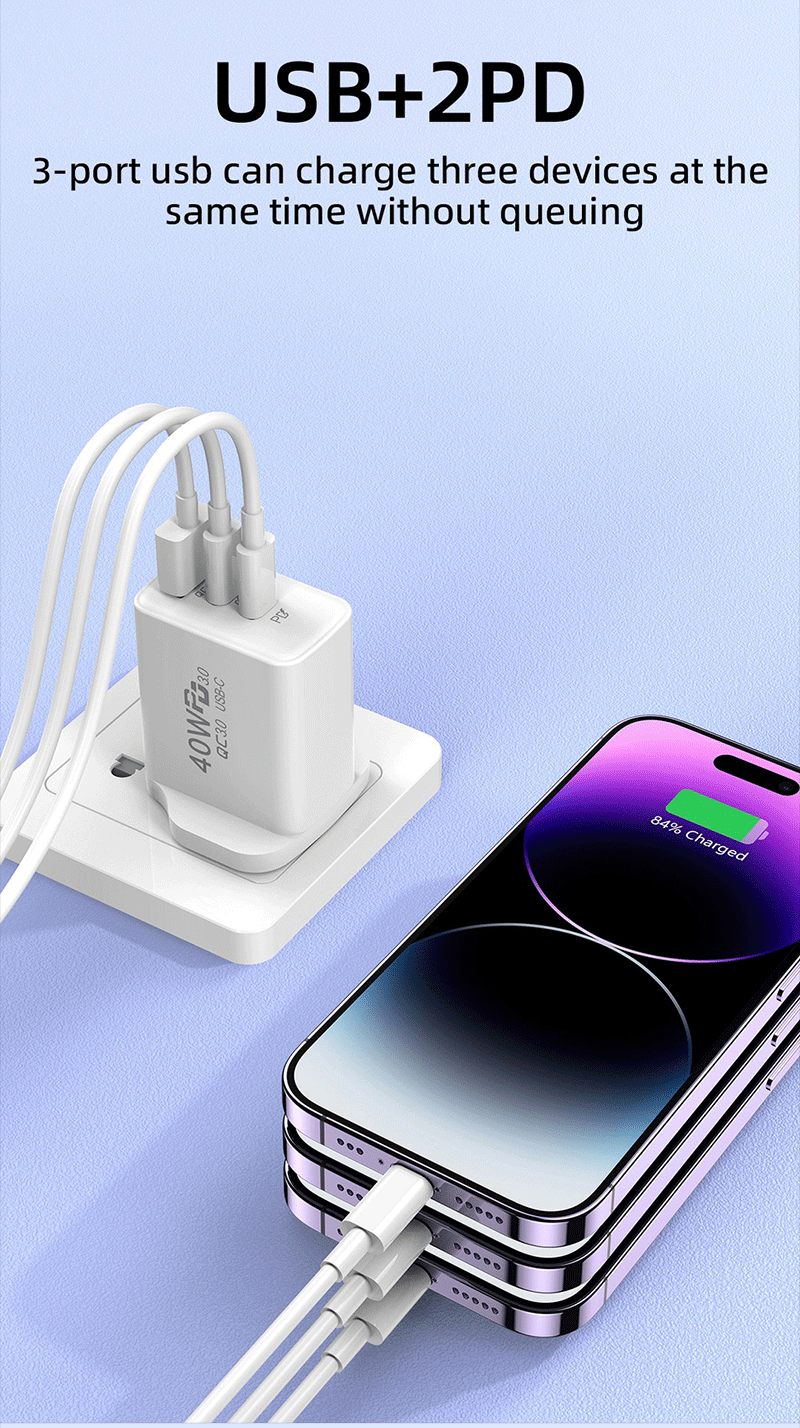 40W USB+2PD fast charging adapter
